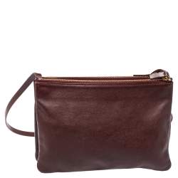 Pre Owned Celine Burgundy Leather Large Trio Crossbody Bag