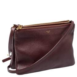 Pre Owned Celine Burgundy Leather Large Trio Crossbody Bag