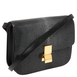 Pre Owned Celine Dark Grey/Black Stingray and Leather Medium Classic Box Shoulder Bag