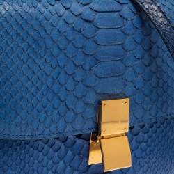 Pre Owned Celine Blue Python Medium Classic Box Shoulder Bag