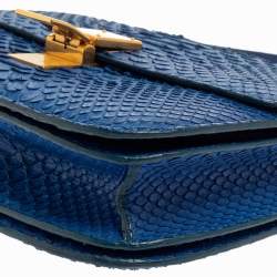 Pre Owned Celine Blue Python Medium Classic Box Shoulder Bag