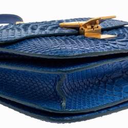 Pre Owned Celine Blue Python Medium Classic Box Shoulder Bag