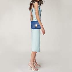 Pre Owned Celine Blue Python Medium Classic Box Shoulder Bag