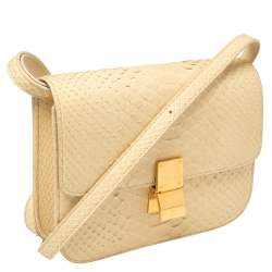 مملوكة مسبقًا Celine Cream Python Medium Classic Box Shoulder Bag