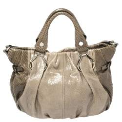 Pre Owned Celine Two Tone Grey Python Two Way Tote