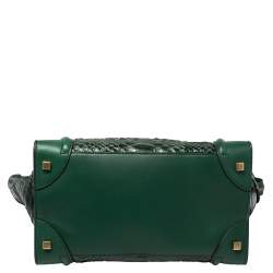 Pre Owned Celine Dark Green Python and Leather Mini Luggage Tote