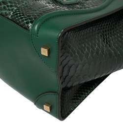Pre Owned Celine Dark Green Python and Leather Mini Luggage Tote