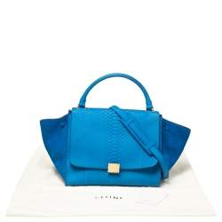 Pre Owned Celine Blue Python and Suede Medium Trapeze Top Handle Bag