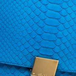 Pre Owned Celine Blue Python and Suede Medium Trapeze Top Handle Bag