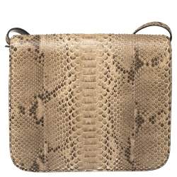 Pre Owned Celine Beige Python Large Classic Box Shoulder Bag