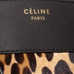 Pre Owned Celine Dark Brown Leopard Print Calf Hair and Leather Envelope Luggage Tote