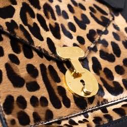 Pre Owned Celine Dark Brown Leopard Print Calf Hair and Leather Envelope Luggage Tote