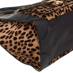 Pre Owned Celine Dark Brown Leopard Print Calf Hair and Leather Envelope Luggage Tote