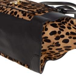 Pre Owned Celine Dark Brown Leopard Print Calf Hair and Leather Envelope Luggage Tote