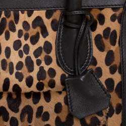 Pre Owned Celine Dark Brown Leopard Print Calf Hair and Leather Envelope Luggage Tote