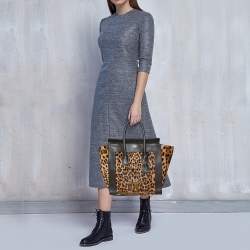 Pre Owned Celine Dark Brown Leopard Print Calf Hair and Leather Envelope Luggage Tote