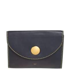Pre Owned Celine Blue Leather Flap Clutch