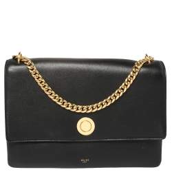 Celine Black Smooth Leather Triomphe Medium Shoulder Bag - Yoogi's Closet