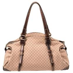 Pre Owned Celine Pink/Brown Macadam Canvas and Leather Satchel