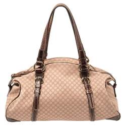 Pre Owned Celine Pink/Brown Macadam Canvas and Leather Satchel