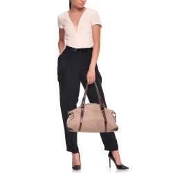 Pre Owned Celine Pink/Brown Macadam Canvas and Leather Satchel