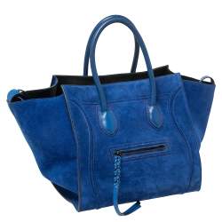 Pre Owned Celine Blue Suede Medium Phantom Luggage Tote