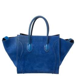Pre Owned Celine Blue Suede Medium Phantom Luggage Tote