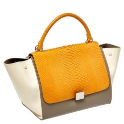 مملوكة مسبقًا Celine Tri Color Leather and Python Medium Trapeze Top Handle Bag