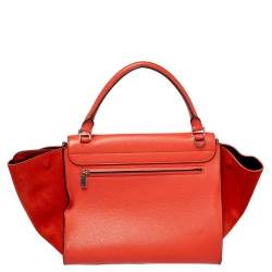 Pre Owned Celine Orange Leather and Suede Medium Trapeze Bag