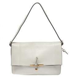 Pre Owned Celine Off White Leather Clasp Flap Shoulder Bag