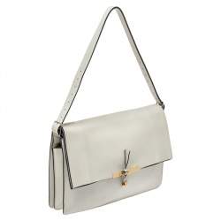 Pre Owned Celine Off White Leather Clasp Flap Shoulder Bag