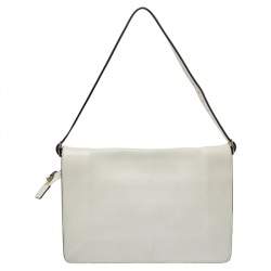 Pre Owned Celine Off White Leather Clasp Flap Shoulder Bag