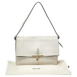 Pre Owned Celine Off White Leather Clasp Flap Shoulder Bag