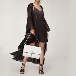 Pre Owned Celine Off White Leather Clasp Flap Shoulder Bag