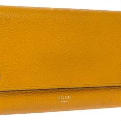 Pre Owned Celine Yellow Leather Large Multifunction Flap Wallet