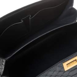 Pre Owned Celine Navy Blue Python Medium Classic Box Shoulder Bag