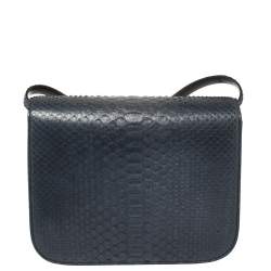 Pre Owned Celine Navy Blue Python Medium Classic Box Shoulder Bag