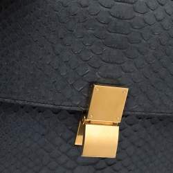 Pre Owned Celine Navy Blue Python Medium Classic Box Shoulder Bag