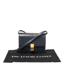 Pre Owned Celine Navy Blue Python Medium Classic Box Shoulder Bag