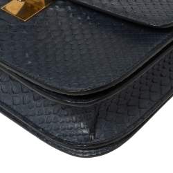 Pre Owned Celine Navy Blue Python Medium Classic Box Shoulder Bag