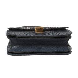 Pre Owned Celine Navy Blue Python Medium Classic Box Shoulder Bag