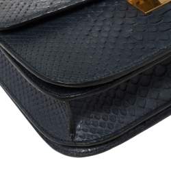Pre Owned Celine Navy Blue Python Medium Classic Box Shoulder Bag