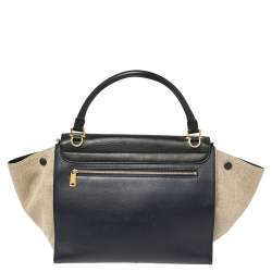 Pre Owned Celine Tri Color Leather and Canvas Medium Trapeze Bag
