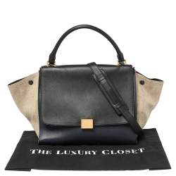 Pre Owned Celine Tri Color Leather and Canvas Medium Trapeze Bag