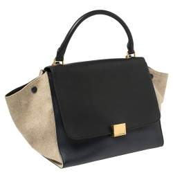 Pre Owned Celine Tri Color Leather and Canvas Medium Trapeze Bag