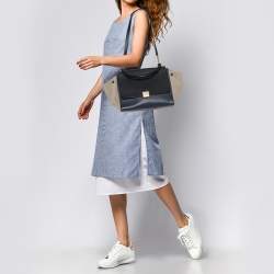 Pre Owned Celine Tri Color Leather and Canvas Medium Trapeze Bag