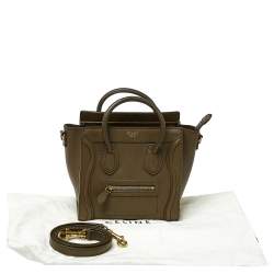 Pre Owned Celine Olive Green Leather Nano Luggage Tote