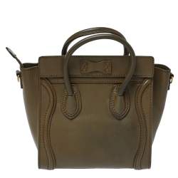 Pre Owned Celine Olive Green Leather Nano Luggage Tote