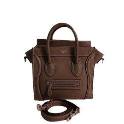 Celine Brown Leather Nano Luggage Tote Bag