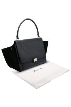 Pre Owned Celine Black Calfskin Leather Trapeze Large Bag